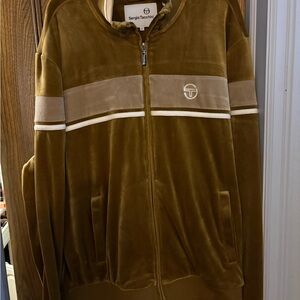 Sergio Tacchini Bronze Brown Velour Zip Track Jacket and matching pants.